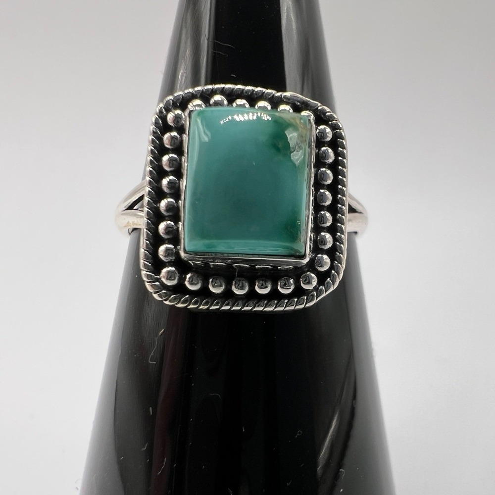 Sterling Silver Turquoise Size 7, Square Gemstone, Statement, Southwestern, Boho